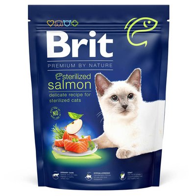 Сухий корм для стерилізованих котів Brit Premium by Nature Cat Sterilized Salmon 300 г - лосось - masterzoo.ua
