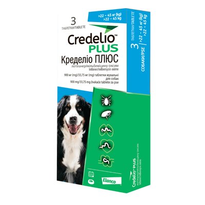 Таблетки для собак Elanco Credelio Plus від 22 до 45 кг 3 шт - masterzoo.ua