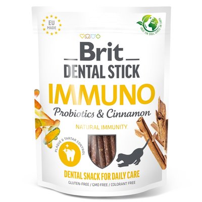 Ласощі для собак Brit Dental Stick Immuno 251 г 7 шт - пробіотики та кориця - masterzoo.ua
