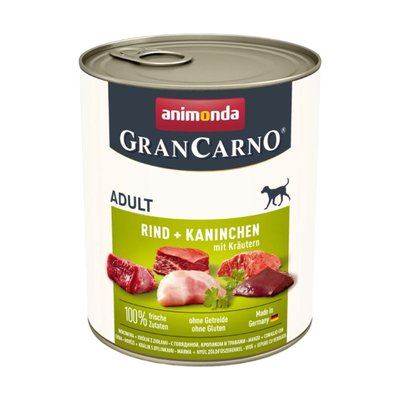 Вологий корм для собак Animonda Gran Carno Adult Beef + Rabbit with Herbs | 800 г (яловичина і кролик) - masterzoo.ua