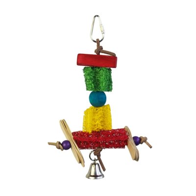 Игрушка для птиц TOPAN разноцветные фигурки из люфы и колокольчик 23 x 14 см - masterzoo.ua