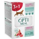 Набор 3+1 влажный беззерновой корм для котов с чувствительным пищеварением Optimeal, 340 г (индейка и ягненок)