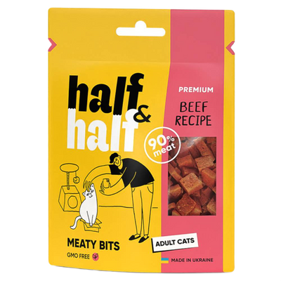 Ласощі для котів Half&Half Meaty Bits Adult 50 г - яловичина - masterzoo.ua