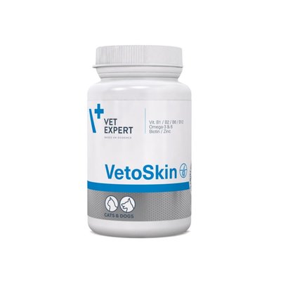 Харчова добавка для підтримання здоров'я шкіри та якості шерсті у котів і собак Vet Expert VetoSkin 60 капсул - masterzoo.ua