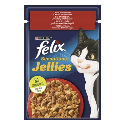 Влажный корм для кошек Felix Sensations Jellies 85 г - говядина и томаты - masterzoo.ua
