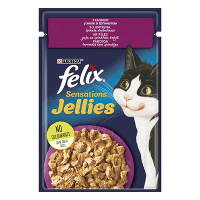 Вологий корм для котів Felix Sensations Jellies 85 г - качка та шпинат - masterzoo.ua