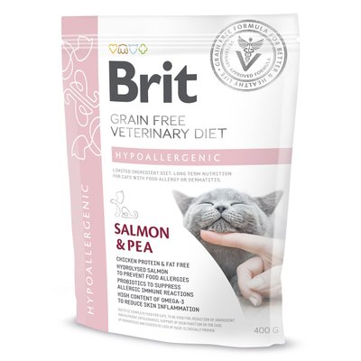 Сухий корм для котів, при харчовій алергії Brit GF Veterinary Diet Hypoallergenic 400 г - лосось - masterzoo.ua