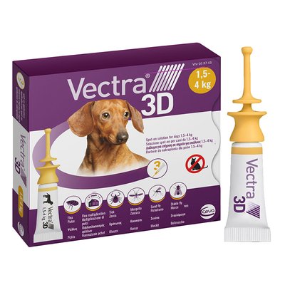 Капли на холку для собак Ceva «Vectra 3D» (Вектра 3D) от 1,5 до 4 кг, 3 пипетки (от внешних паразитов) - masterzoo.ua