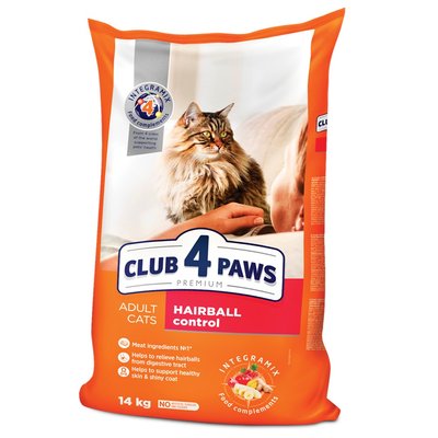 Сухой корм для взрослых кошек с эффектом выведения шерсти Club 4 Paws Premium 14 кг - курица - masterzoo.ua