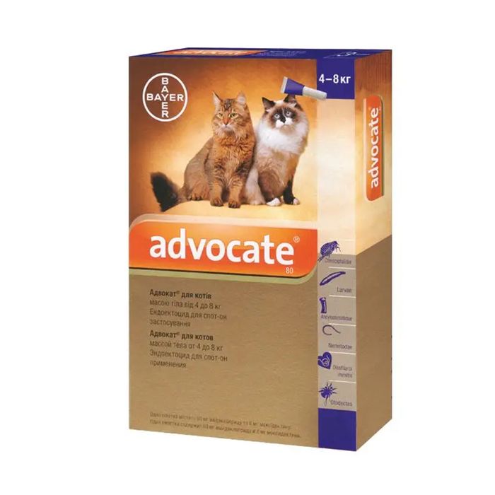 Краплі на холку для котів Elanco Bayer Advocate від 4 до 8 кг, 1 піпетка - masterzoo.ua