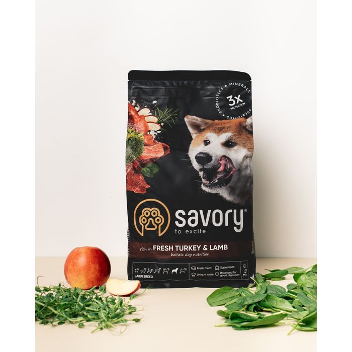 Сухий корм для собак Savory Large Breeds Fresh 3 кг - індичка та ягня - masterzoo.ua