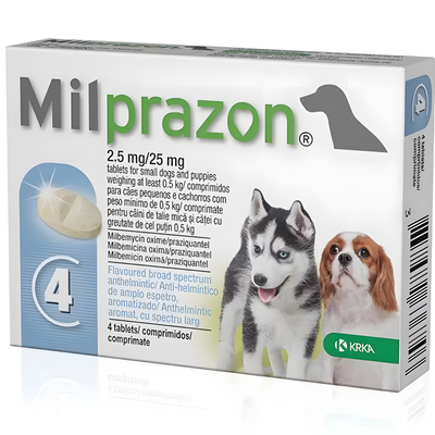 Таблетки для цуценят та маленьких собак KRKA Мілпразон, від 0,5 кг, 4 таблетки - для лікування та профілактики гельмінтозів - masterzoo.ua
