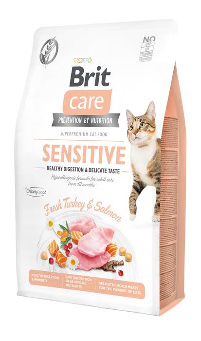Сухой корм для привередливых кошек Brit Care Cat GF Sensitive HDigestion & Delicate Taste 2 кг - индейка и лосось - masterzoo.ua